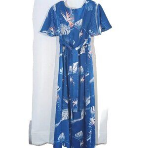 Vintage 70s Tiki Hawaiian Floral Maxi Dress